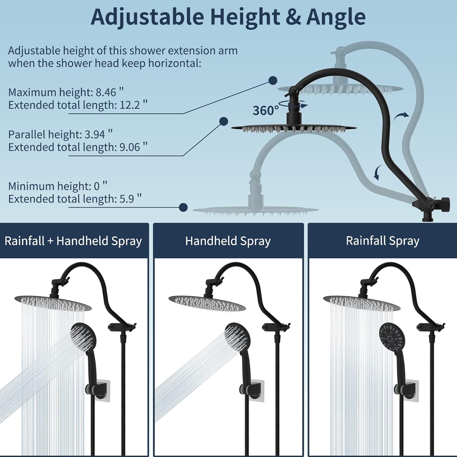 Matte Black 10'' High Pressure Rainfall Shower Head with Handheld Combo