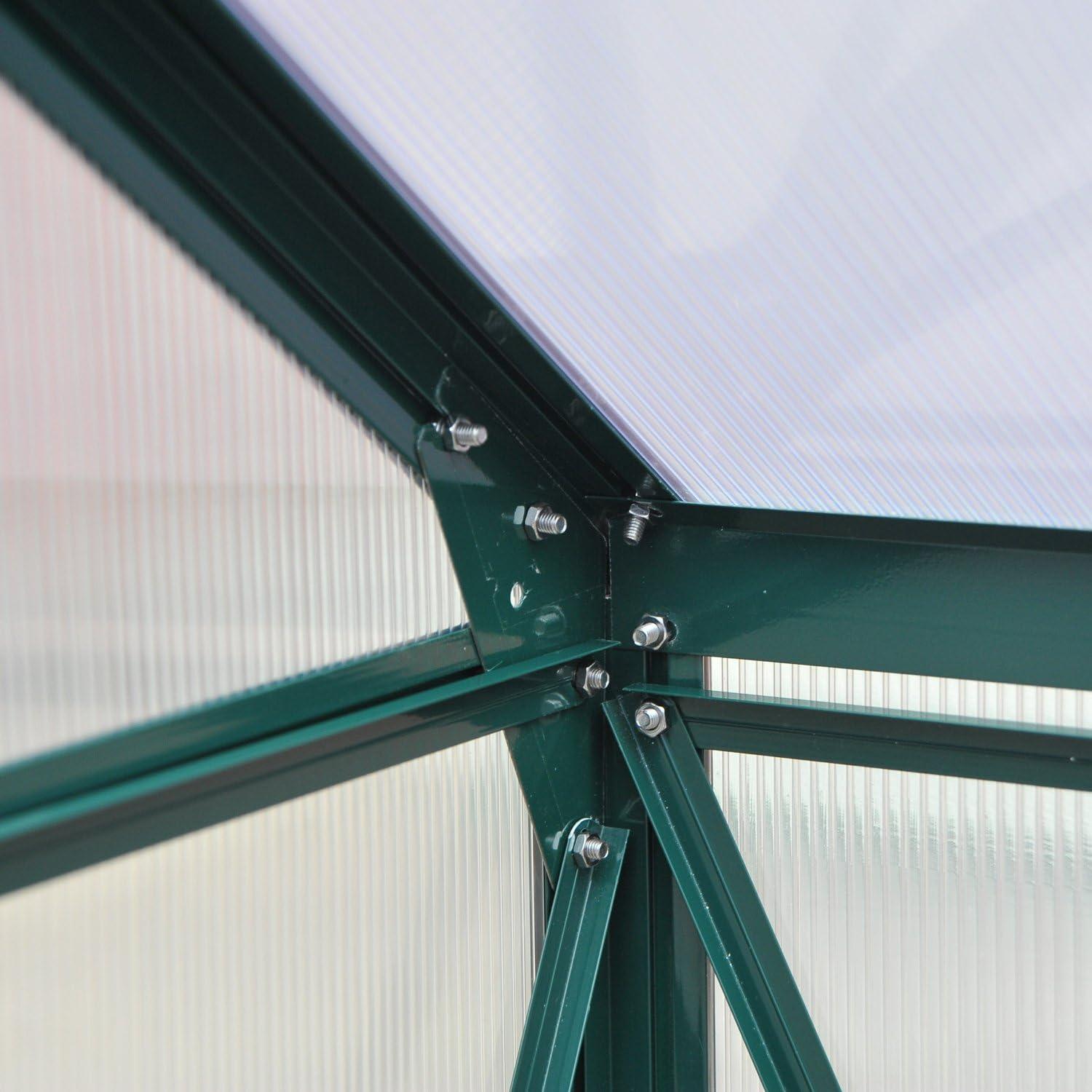 Outsunny 6' x 4' Greenhouse for Outdoors, Polycarbonate Greenhouse with Rain Gutter and Roof Vent, Aluminum Walk-in Green Houses for Outside for Patio Backyard Garden, Dark Green