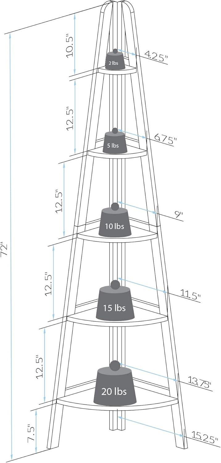 5-Shelf Corner Ladder Bookcase - White