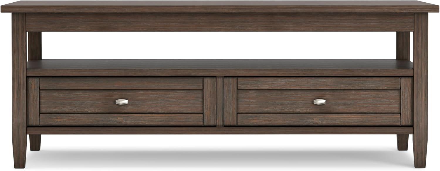 Simpli Home Warm Shaker 48"W Solid Wood Coffee Table with Two Storage Drawers and Open Shelf