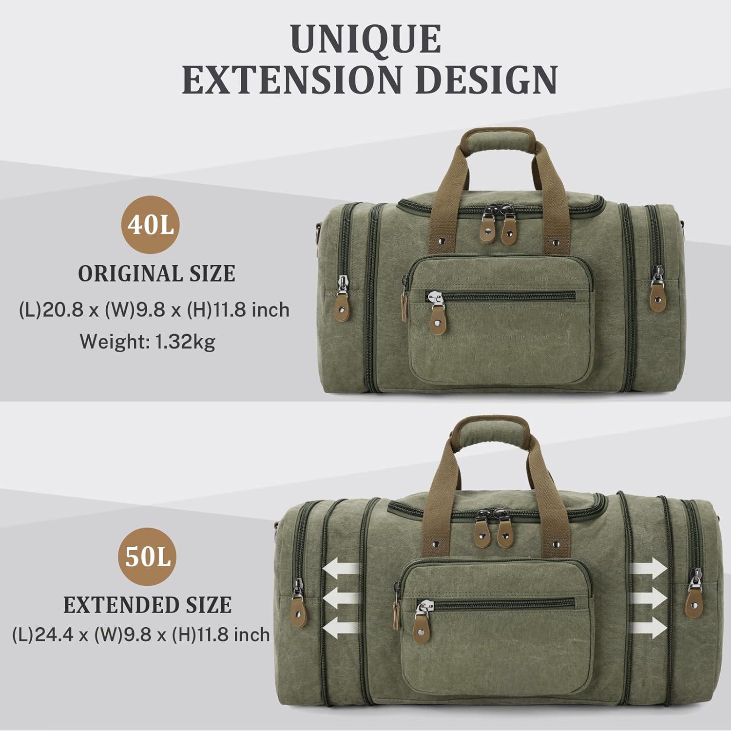 Large Army Green Canvas Weekender Duffle Bag