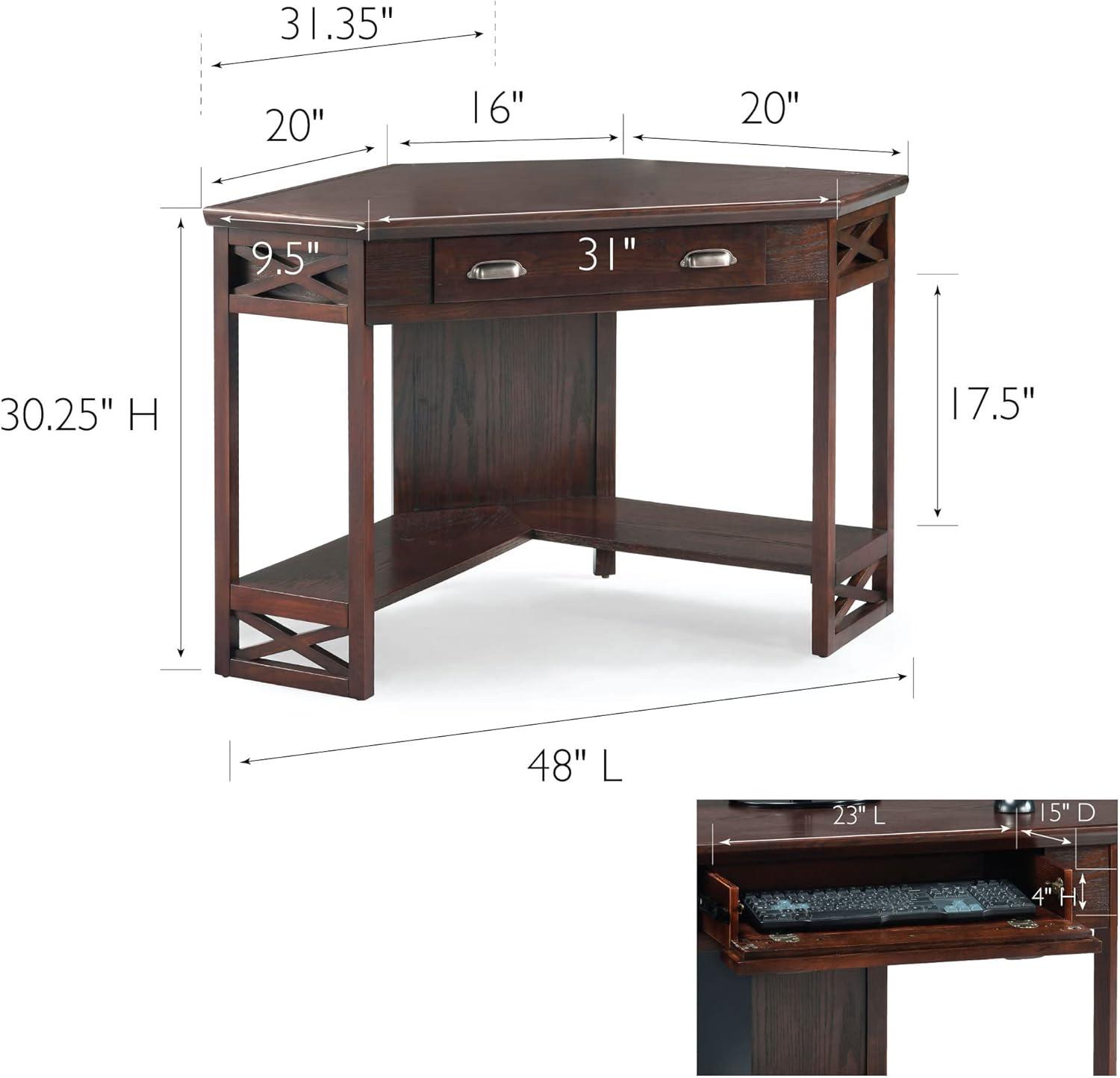 Leick Home 81430 Corner Computer/Writing Desk with Drawer and Shelf, Made with Solid Wood, Chocolate Oak