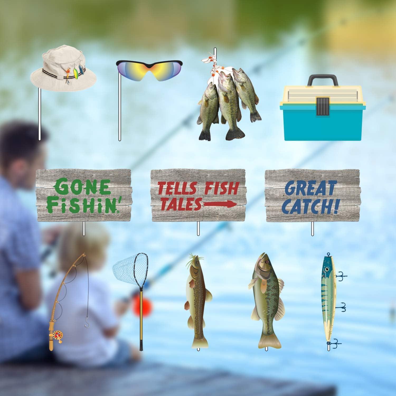 Gone Fishin Relaxing Hobby Themed Birthday Party Photo Booth Props 12 Pack