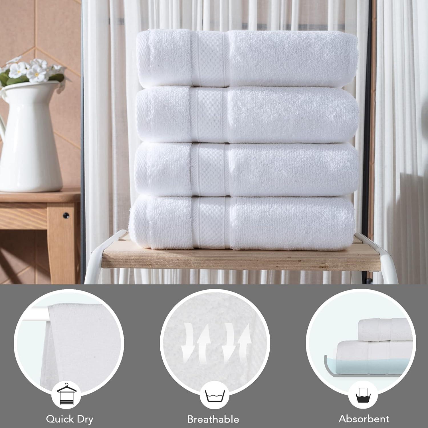 American Soft Linen 4 Pack Hand Towel Set, 100% Cotton, 16 inch by 28 inch, Hand Face Towels for Bathroom, Bright White