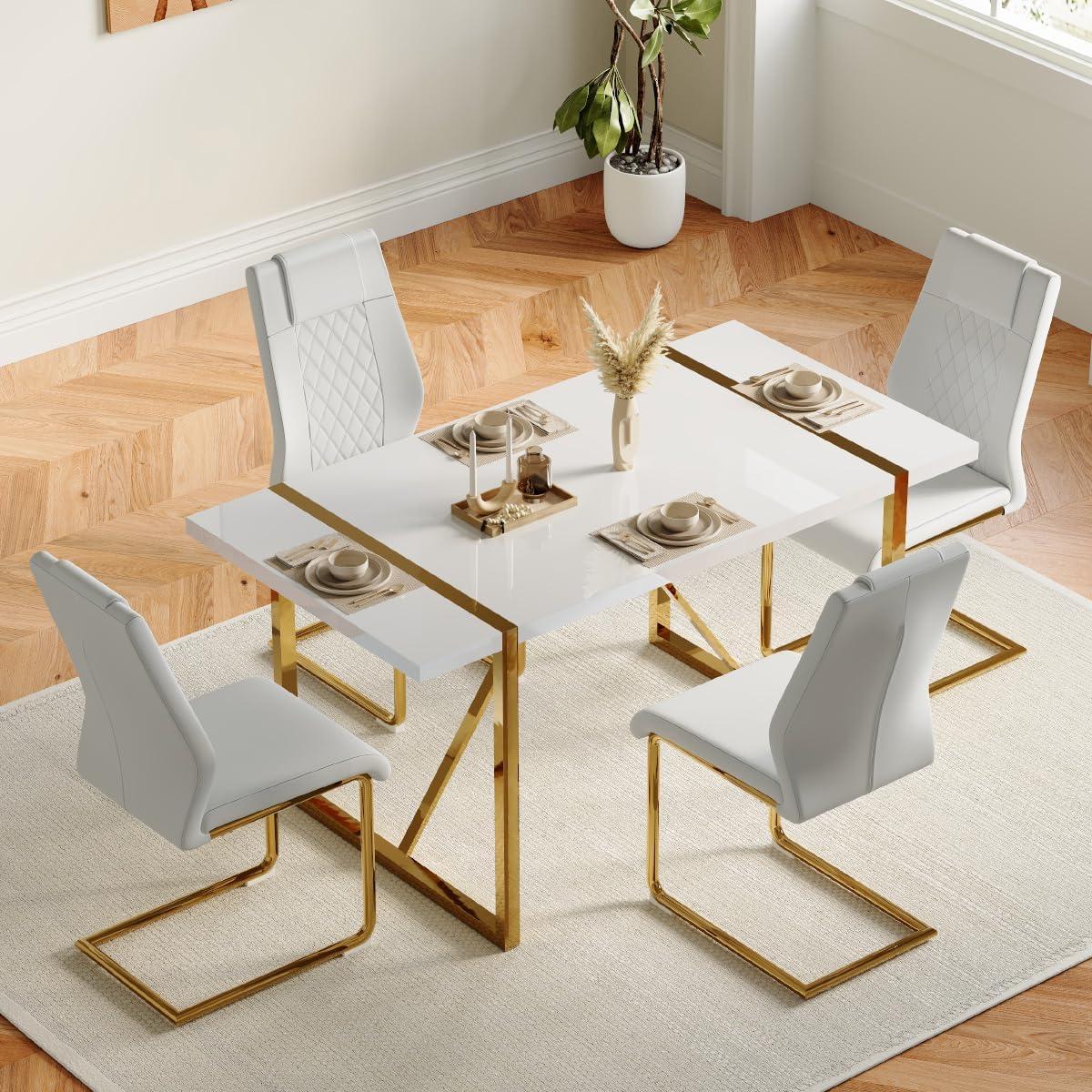 Ecarpat Dining Chairs Set of 4 with Golden Leg, Artificial Leather, for Kitchens Living Rooms and Offices
