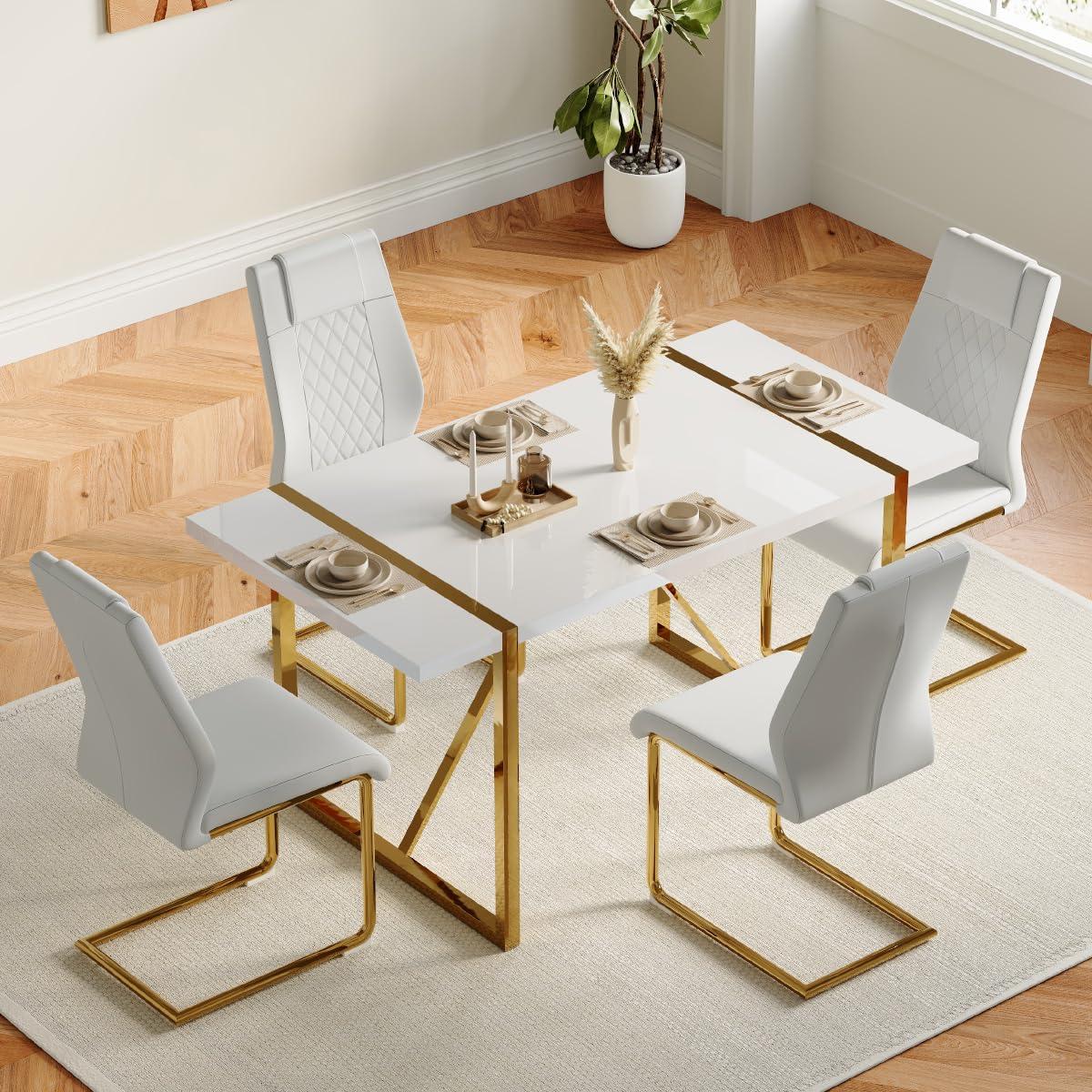 Ecarpat Dining Chairs Set of 4 with Golden Leg, Artificial Leather, for Kitchens Living Rooms and Offices