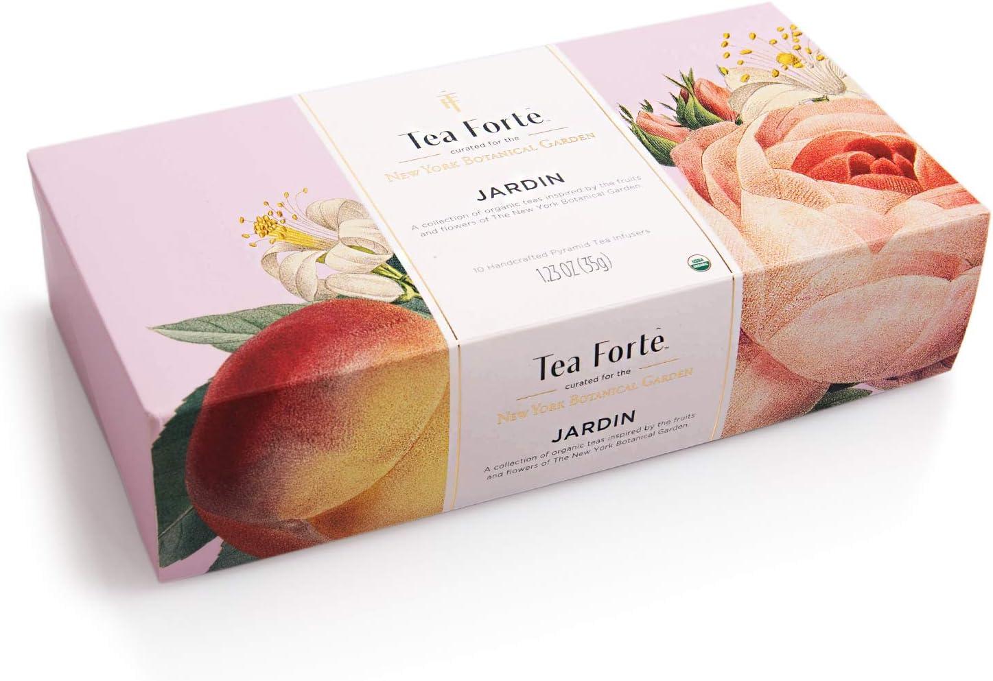 Tea Forte Jardin Tea Samplers with 10 Pyramid Tea Infuser Bags - Fruit, Herb and Flower Tea - Petite Presentation Box Assorted Variety Tea Box