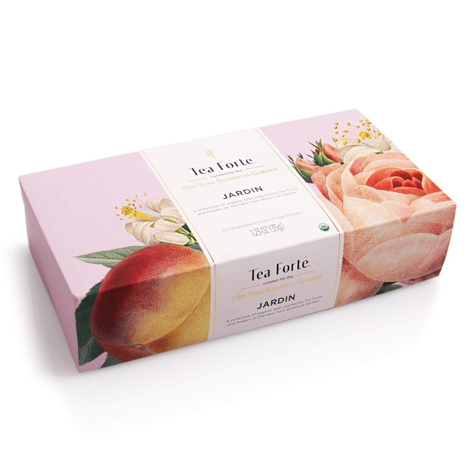 Tea Forte Jardin Tea Samplers with 10 Pyramid Tea Infuser Bags - Fruit, Herb and Flower Tea - Petite Presentation Box Assorted Variety Tea Box