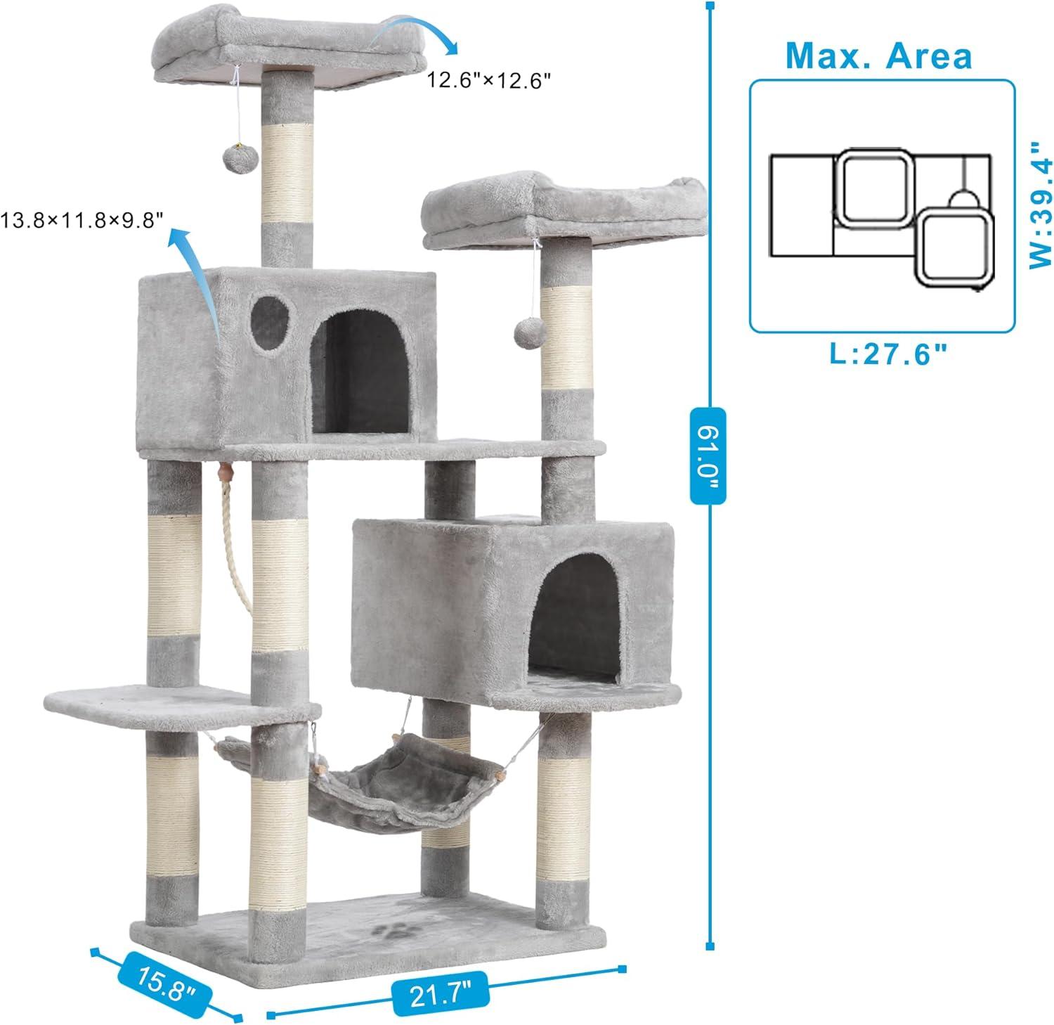 Large Multi-Level Gray Cat Tree with Sisal Posts