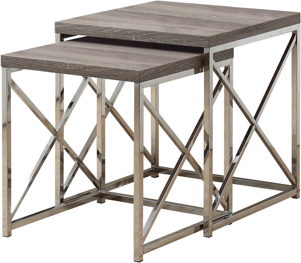 Monarch Specialties Contemporary Accent 2-Piece Nesting End Tables, Dark Taupe