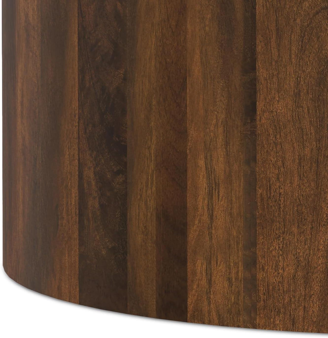 Millbury SOLID MANGO WOOD 36 inch Wide Round Contemporary Drum Coffee Table in Walnut Brown, Fully Assembled