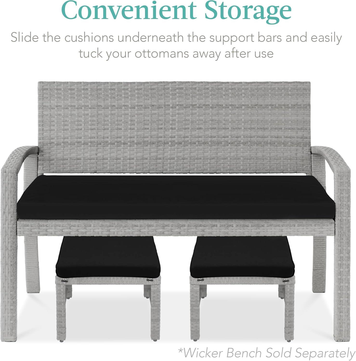 Best Choice Products Set of 2 Multipurpose Patio Wicker Ottomans w/ Removable Cushions - Gray/Black