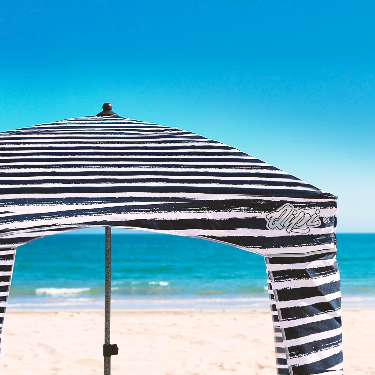 Qipi Beach Cabana - Easy to Set Up Canopy, Waterproof, Portable 6' x 6' Beach Shelter, Included Side Wall, Shade with UPF 50+ UV Protection for Kids, Family & Friends