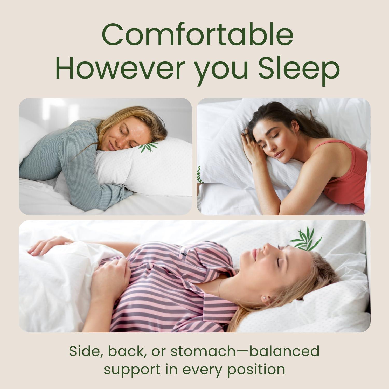 Sleepavo Memory Foam Pillows Queen Size Set of 2 - Cooling Bed Pillows for Sleeping - Back, Stomach, Side Sleeper Firm, Comfy Cool Shredded - 2 Pack