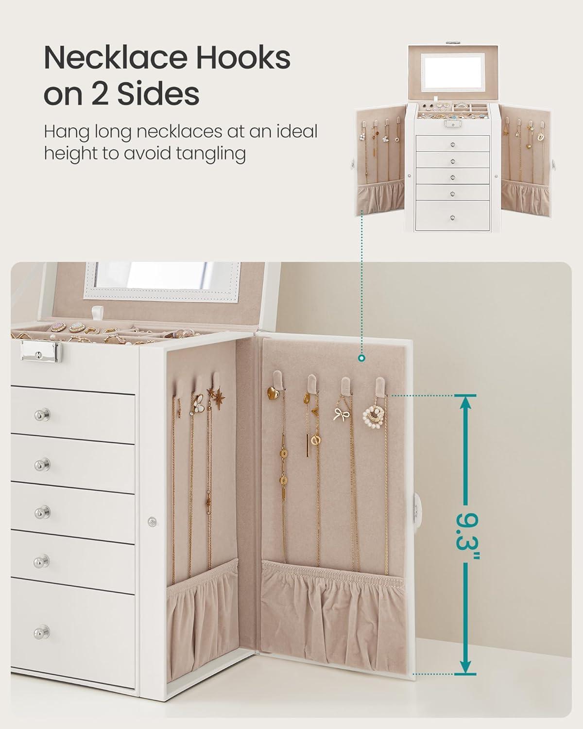 Wonderful Mirror Drawers Jewelry Boxes, White, 6.84 lbs