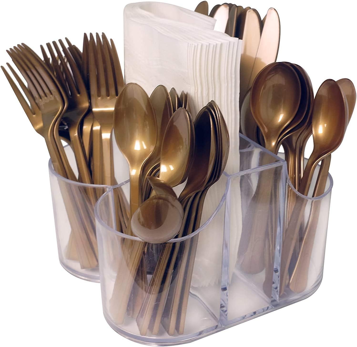 Lillian Tablesettings Cutlery Caddy Organizer 5 Compartment - Silverware Organizer & Napkin Holder - Clear