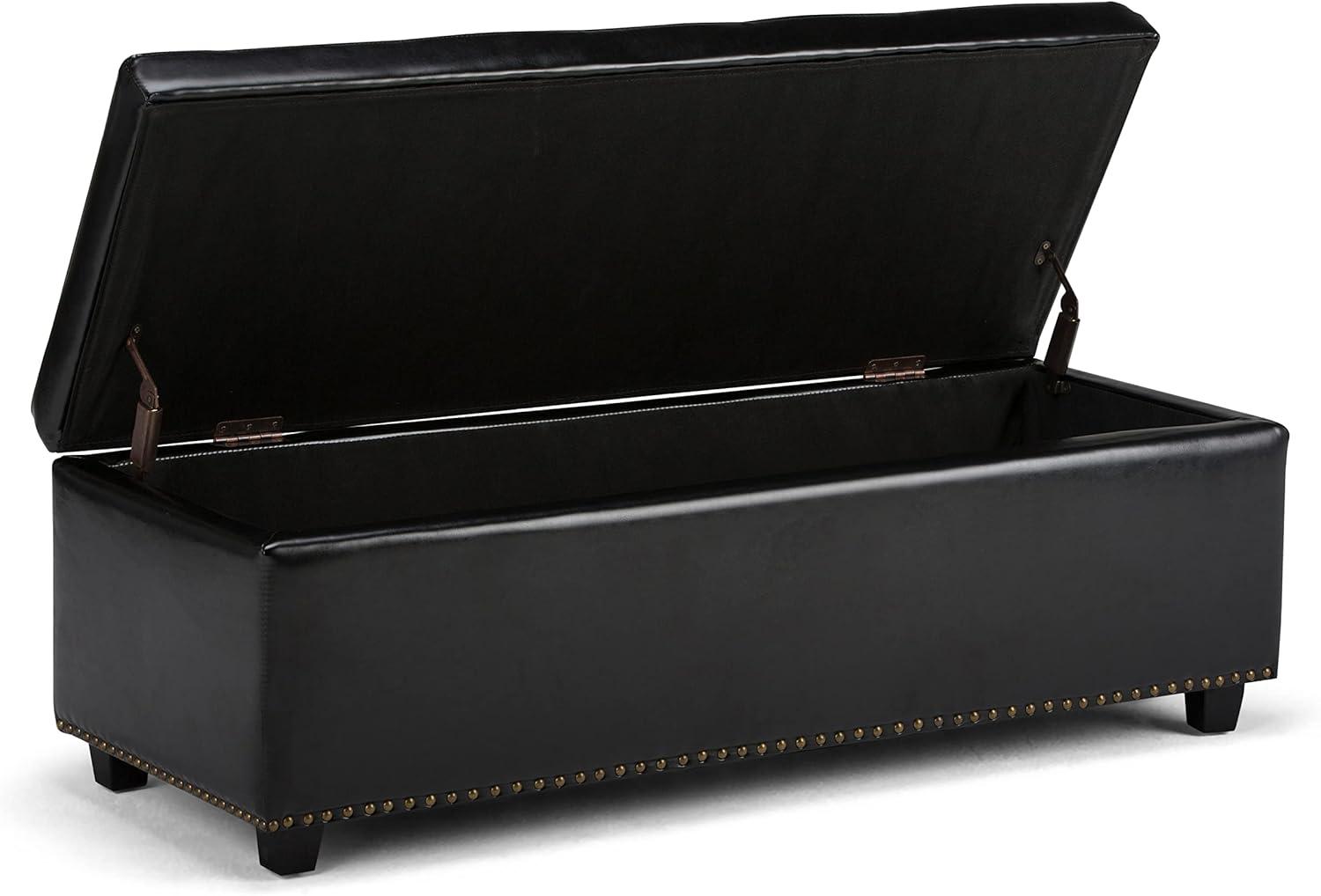 Simpli Home Hamilton 48"W Upholstered Storage Ottoman Bench with Lift-Top Lid, Tufted Design, and Nailhead Trim