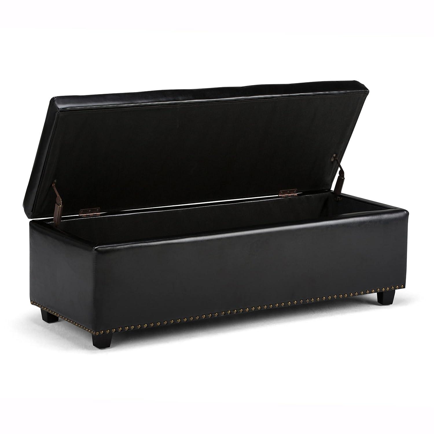 Simpli Home Hamilton 48"W Upholstered Storage Ottoman Bench with Lift-Top Lid, Tufted Design, and Nailhead Trim
