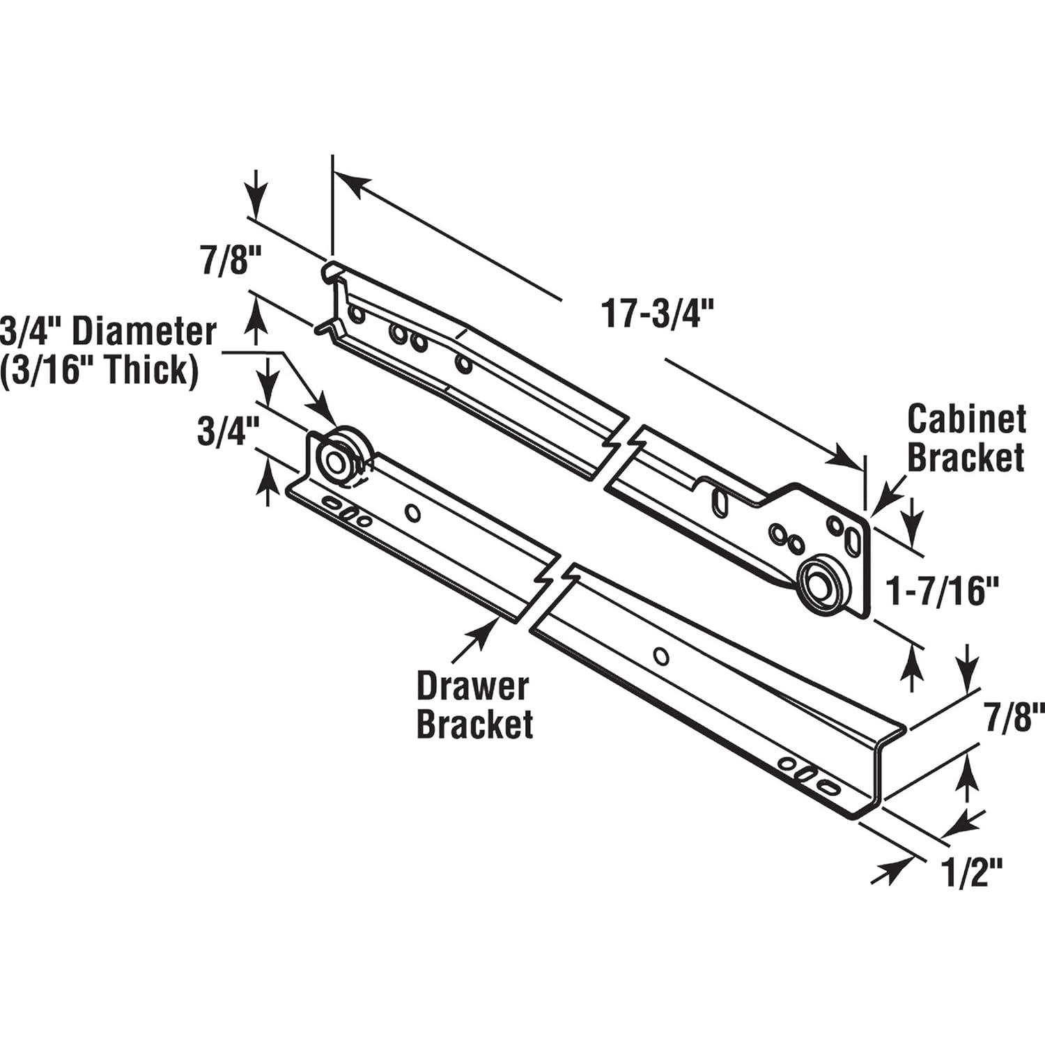 Prime-Line Drawer Slide Kit  Replace Drawer Track Hardware  Self-Closing Design Fits Most Bottom/ Side-Mounted Drawer Systems 17-3/4 In. Steel Tracks, Plastic Wheels, White (1 Pair)