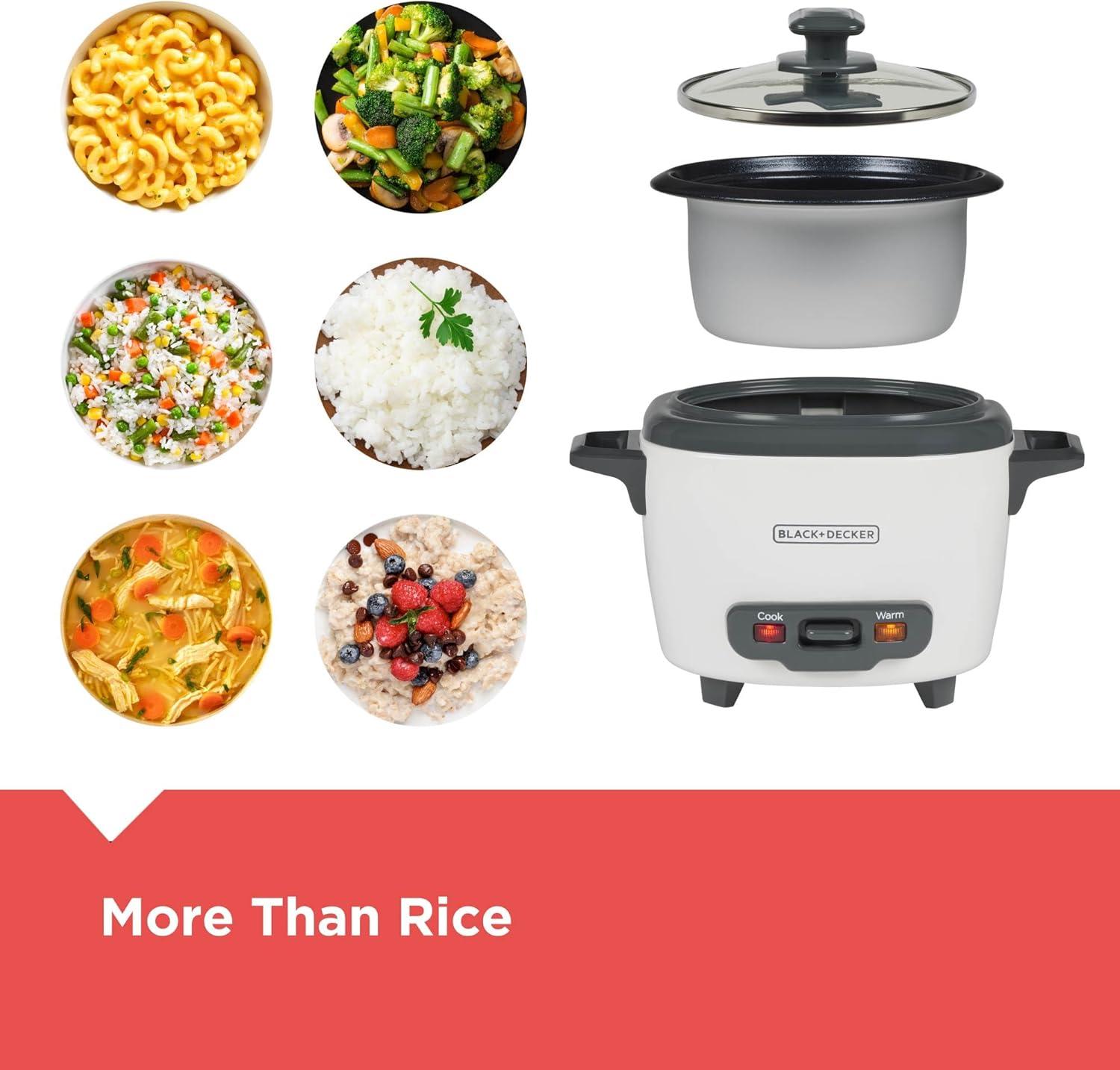 BLACK+DECKER BLACK+DECKER, Rice Cooker, Uncooked Rice, Steaming Basket, Removable Non-Stick Bowl, One Touch