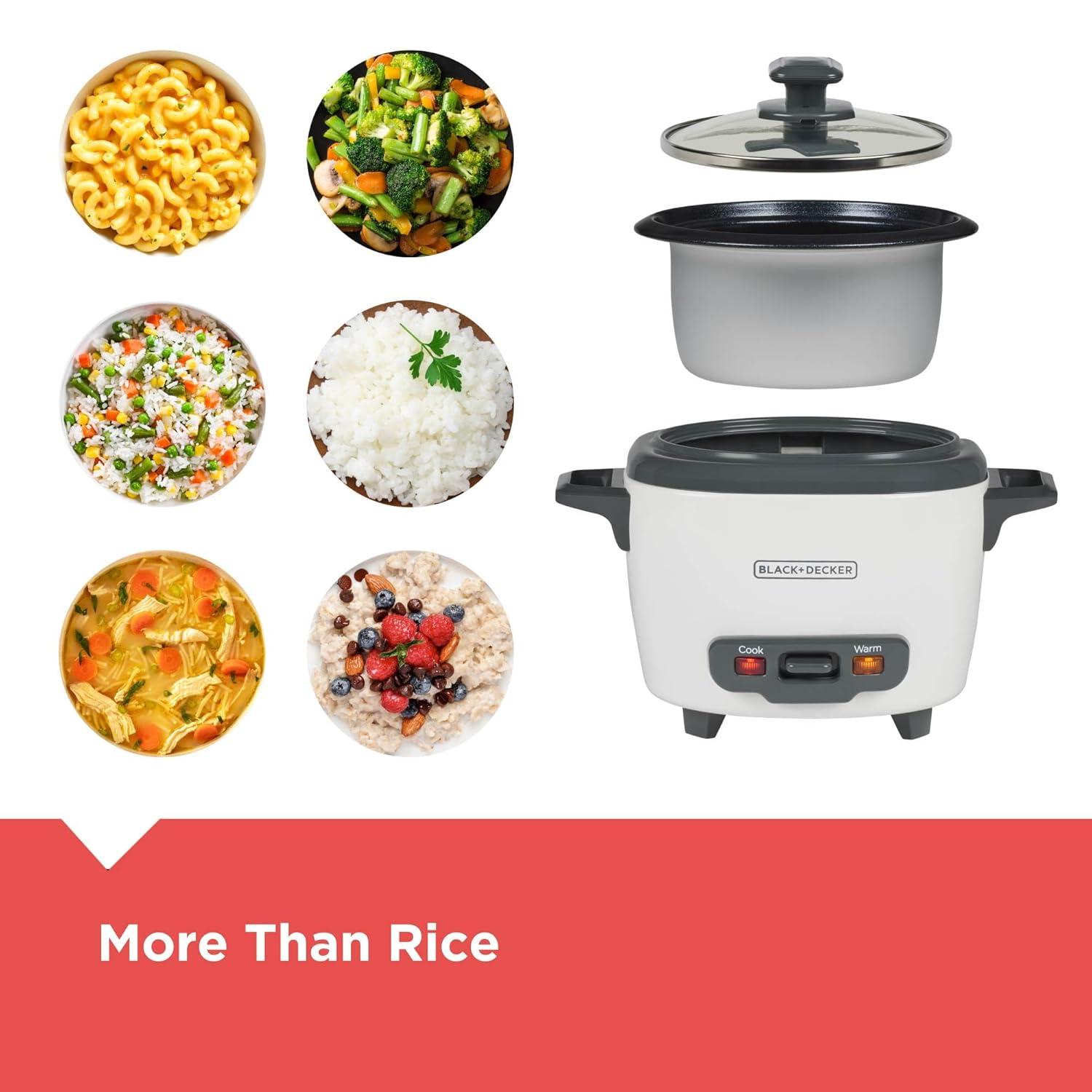 BLACK+DECKER BLACK+DECKER, Rice Cooker, Uncooked Rice, Steaming Basket, Removable Non-Stick Bowl, One Touch