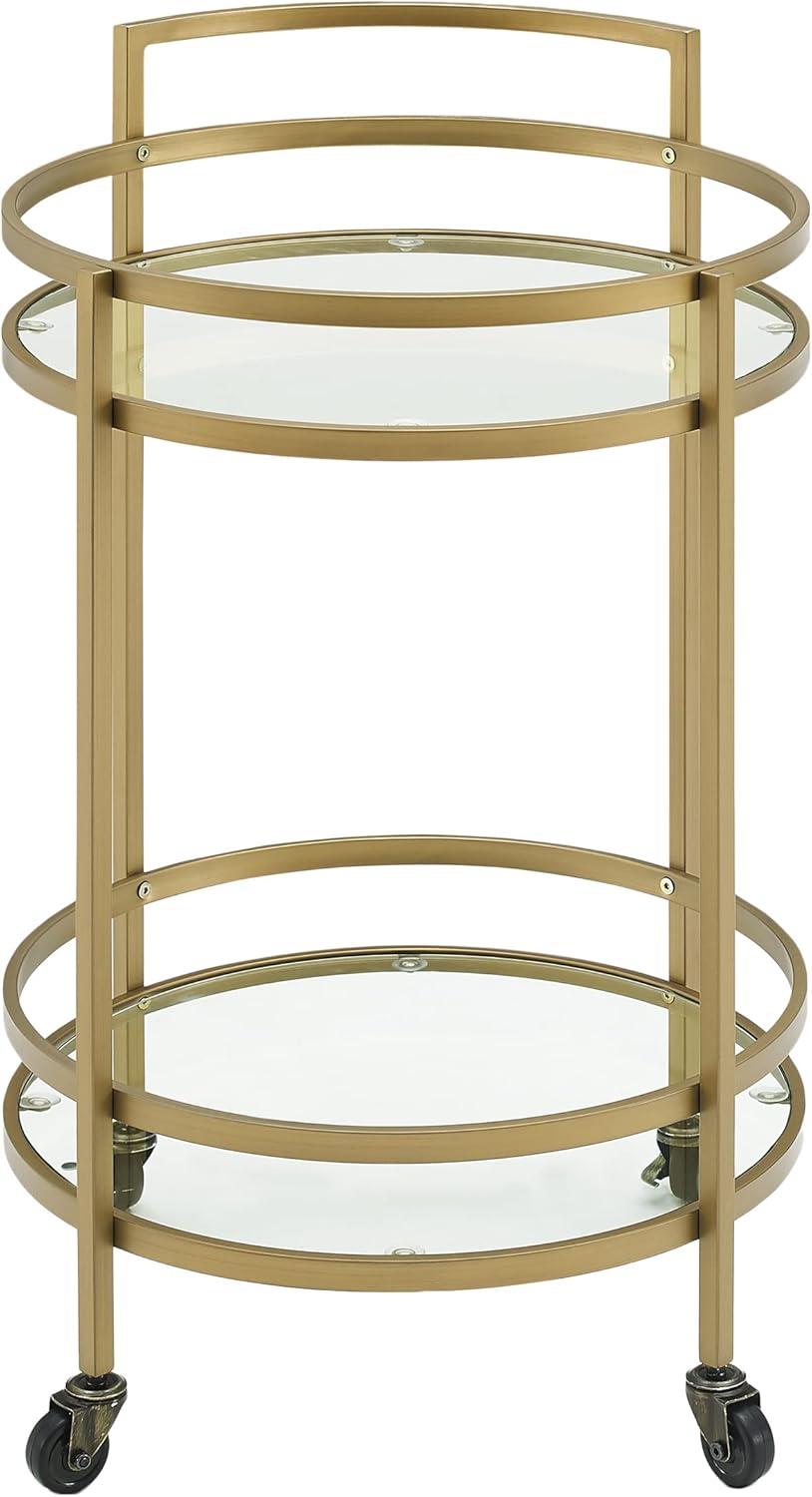Bailey Round Bar Cart Gold - Crosley: Mobile Beverage & Drink Station, Tempered Glass Shelves, Steel Frame