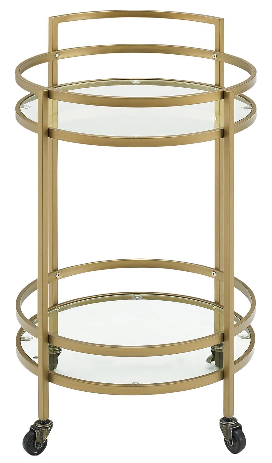 Bailey Round Bar Cart Gold - Crosley: Mobile Beverage & Drink Station, Tempered Glass Shelves, Steel Frame