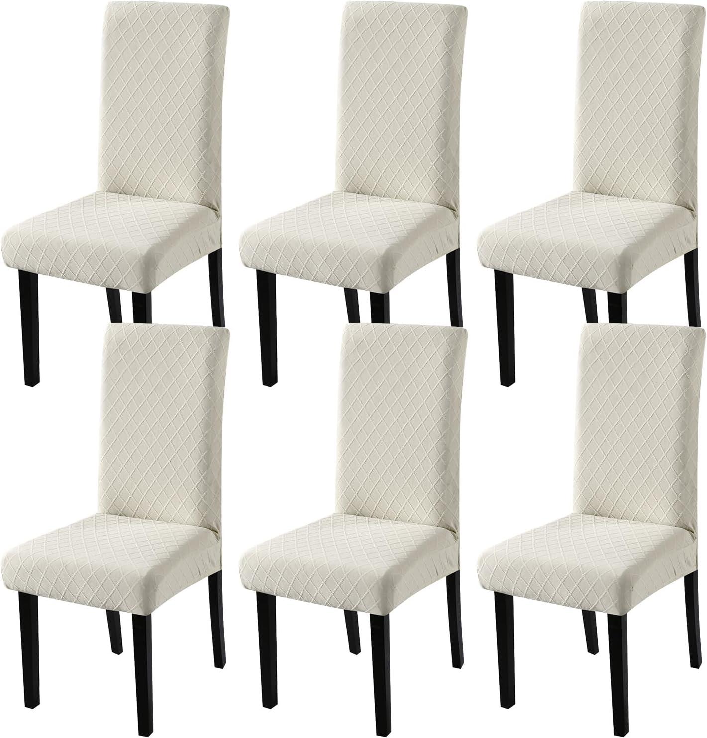 YISUN Dining Chair Covers, Stretch Spandex Chair Seat Cover Removable Washable Parson Chair Cover Kitchen Chair Protector Slipcovers (Beige Light, 6)