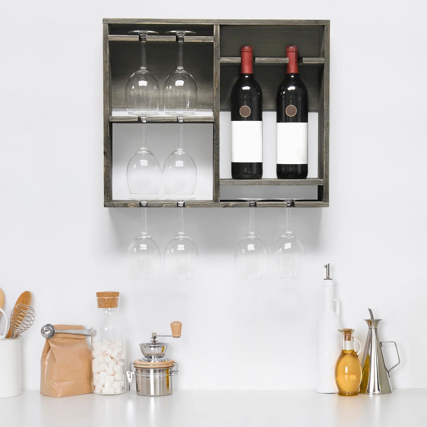 Bartow Wall Mounted Wood Wine Rack Shelf with Glass Holder Gray Wash - Elegant Designs
