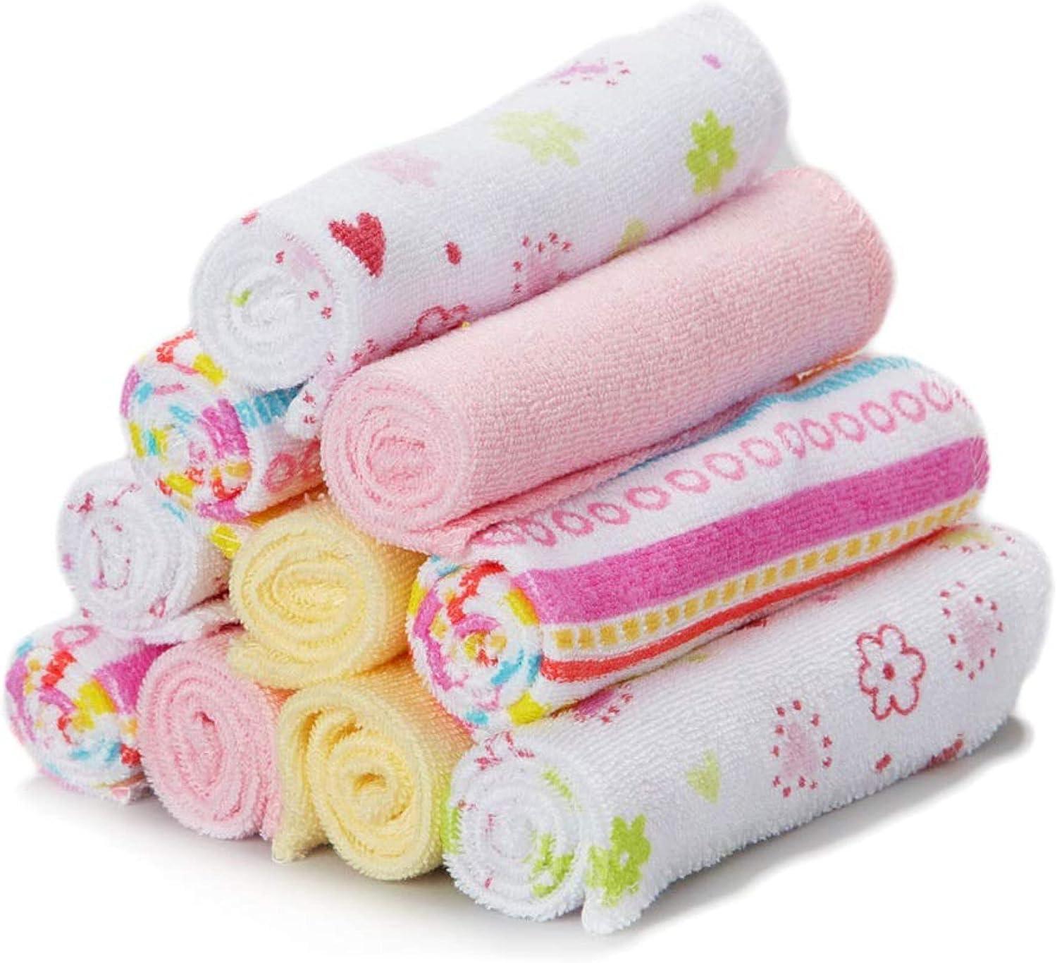 Spasilk Washcloth Wipes Set for Newborns and Infants, Terry Bathtime Essentials, Pack of 10, Pink Stripes