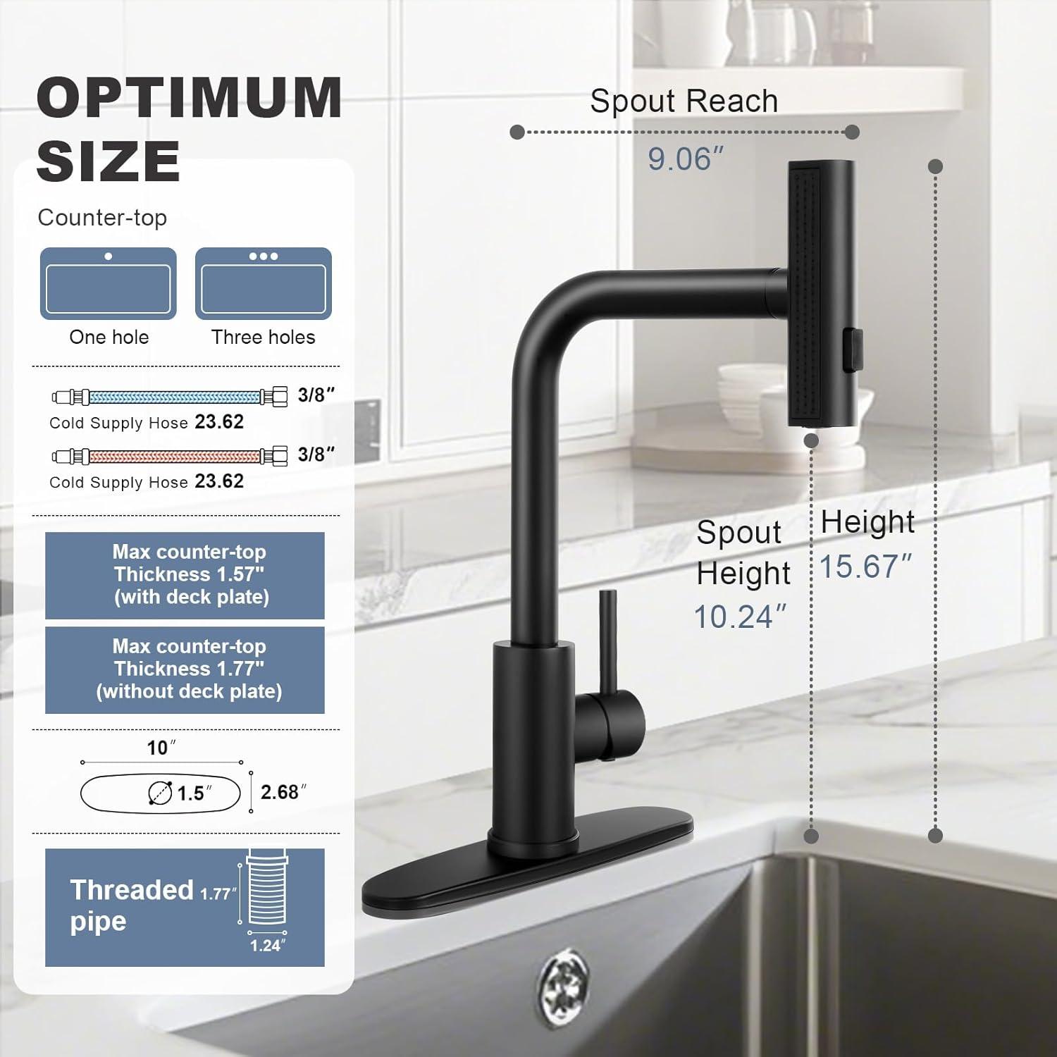 Kitchen Faucets With Pull Down Sprayer Matte Black Waterfall Rv Kitchen Sink Faucet With Sprayer 3-Mode Commercial High Arc Single Hole Or 3 Hole Stainless Steel Laundry Faucet With 360° Swivel