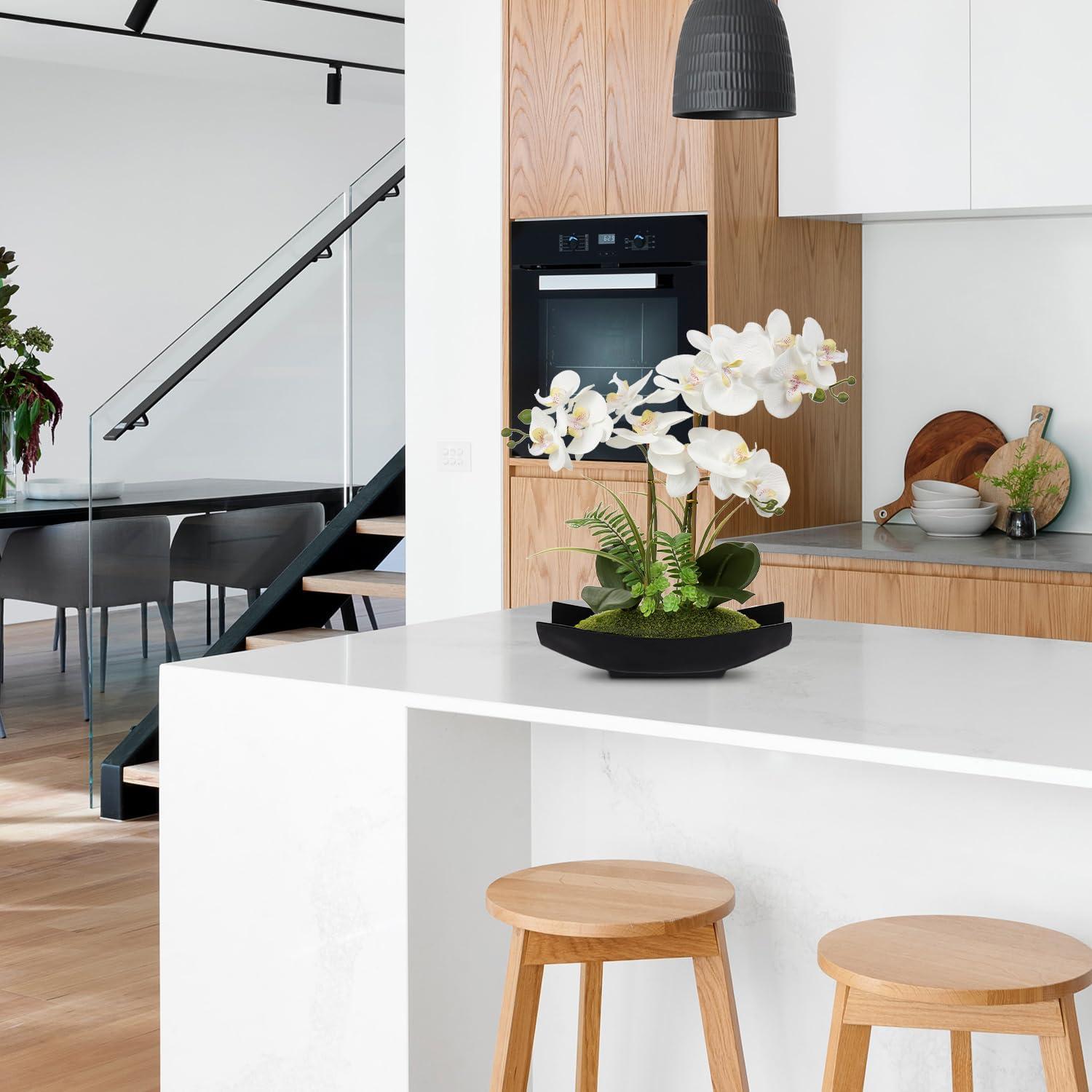 15" Artificial Orchid Flowers Phalaenopsis Flower Arrangements in Silver Vase Wedding Party Home Decor