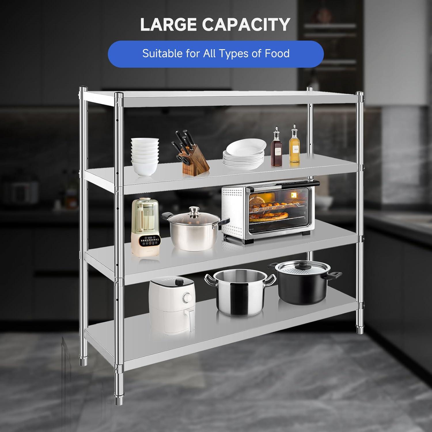 Ataucjin Stainless Steel Shelves,Storage Shelf 4-Tier Heavy Duty Adjustable Shelf Unit,Storage Rack Shelving Capacity Shelf Unit for Kitchen Garage Office Restaurant Warehouse,330lb Per Shelf