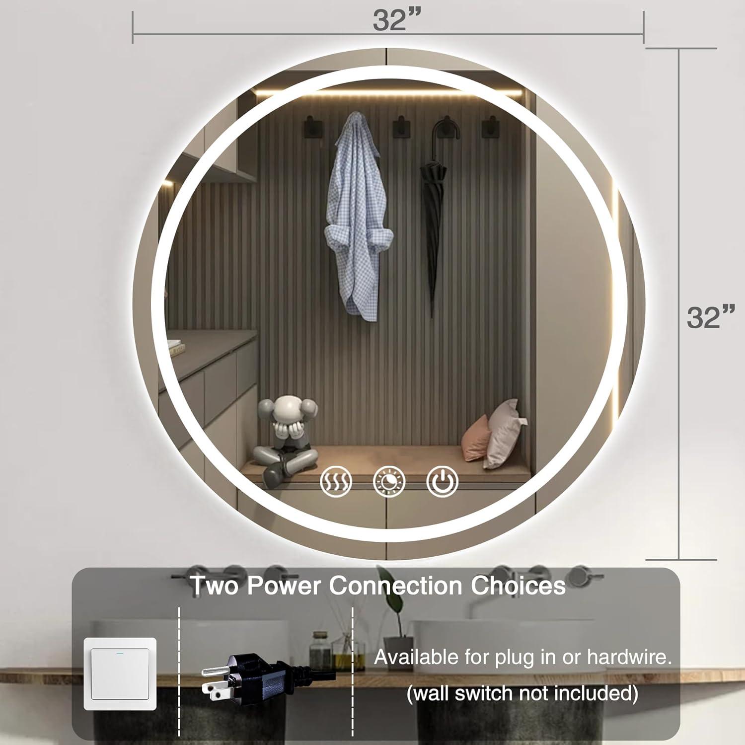 32 Inch Frameless Round LED Bathroom Vanity Mirror