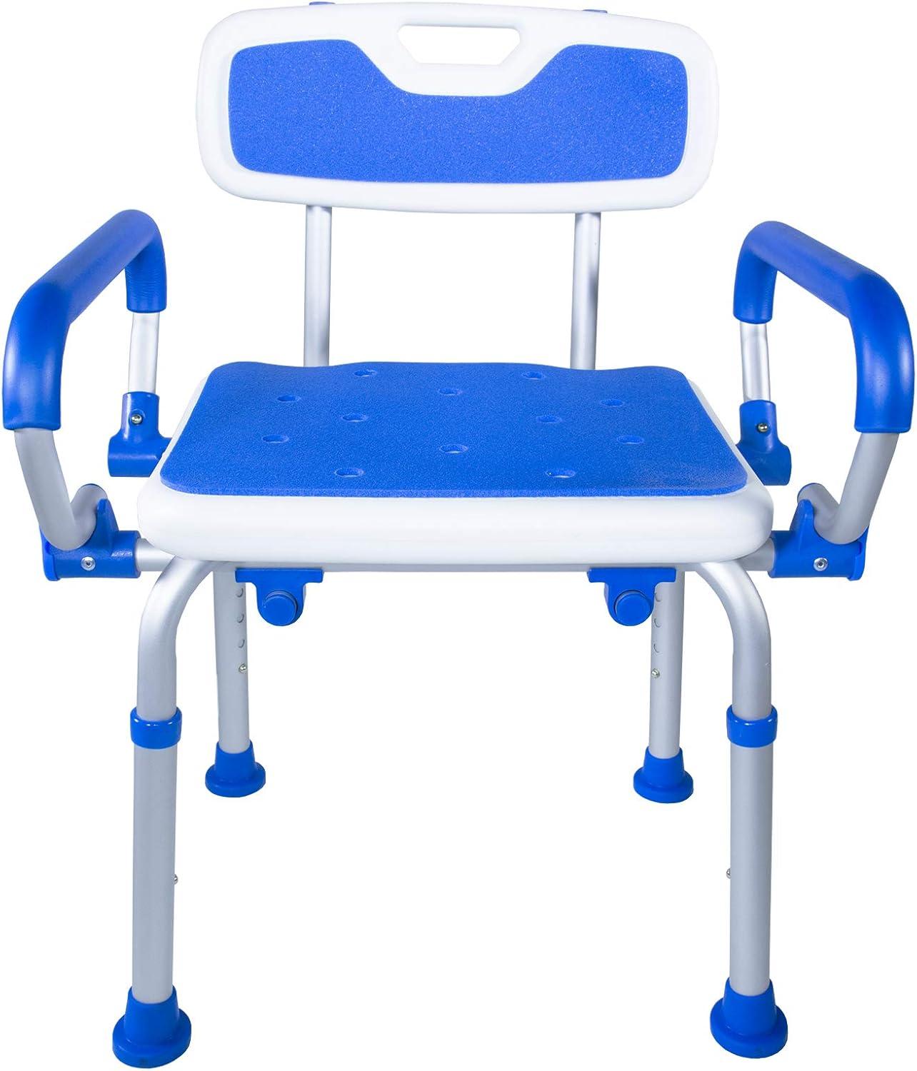 Adjustable Blue and White Shower Safety Chair with Backrest