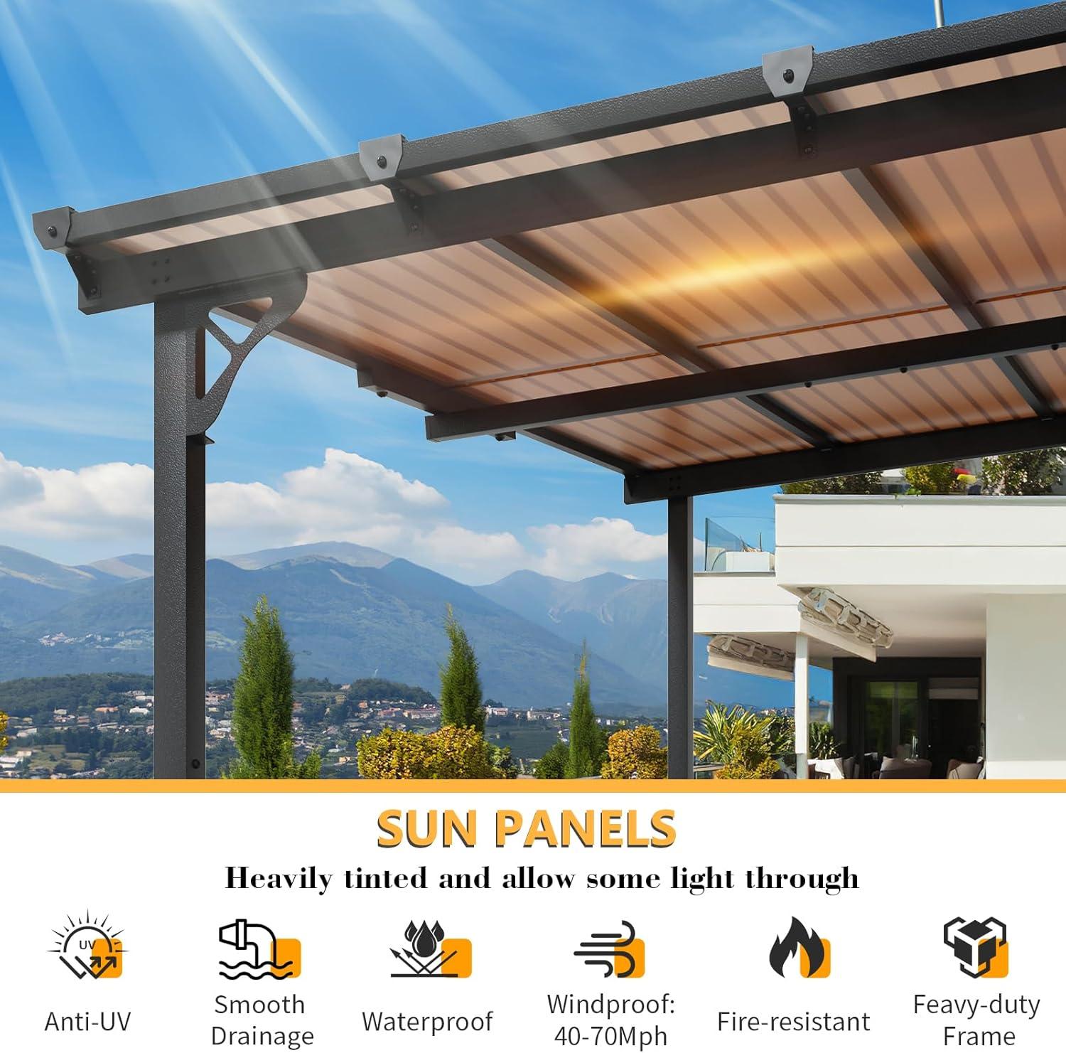 14' x 10' Black Aluminum Pergola with UV-Resistant Canopy