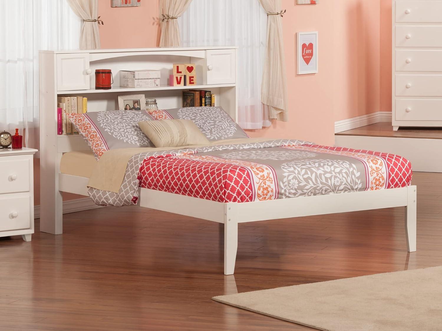 AFI Full Newport Bed with Open Footboard White: Kids' Platform with Bookcase Headboard, No Box Spring Needed