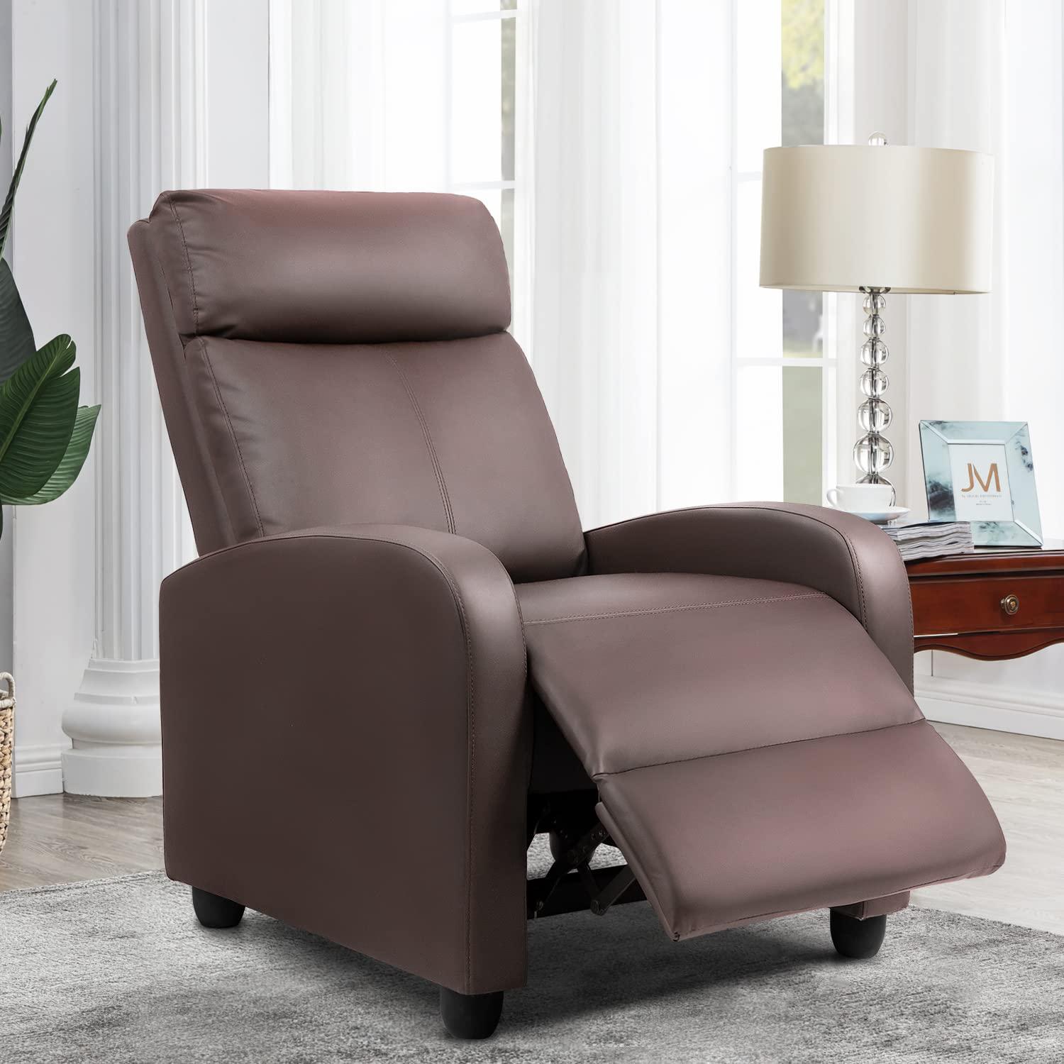 FDW Recliner Chair for Living Room Massage Recliner Sofa Reading Chair Winback Single Sofa Home Theater Seating Modern Reclining Chair, Brown
