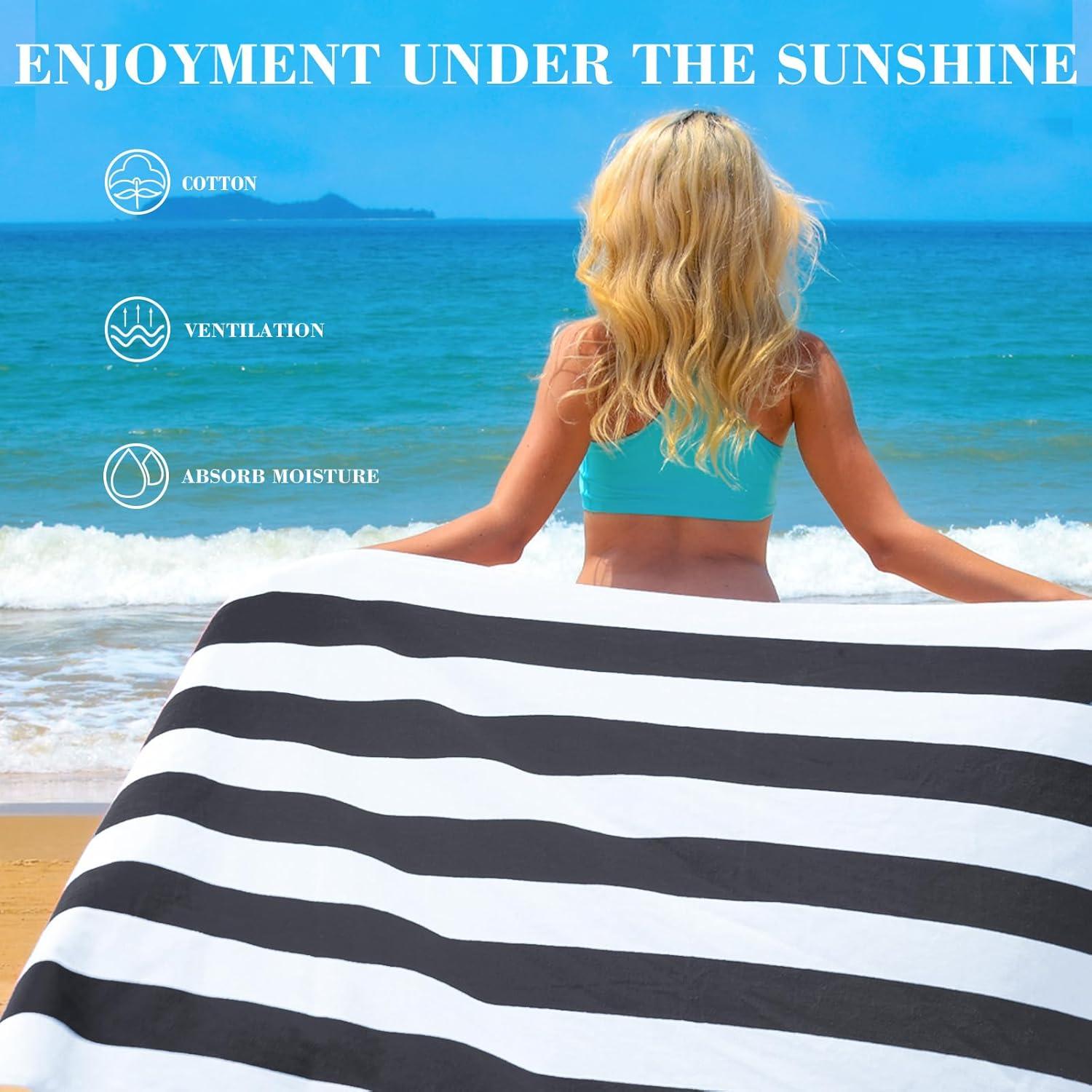 Exclusivo Mezcla Cotton Oversized 35"x70" Cabana Stripe Beach Towel, Super Absorbent Soft Plush Pool Towel, Bath Towel (Charcoal Grey)