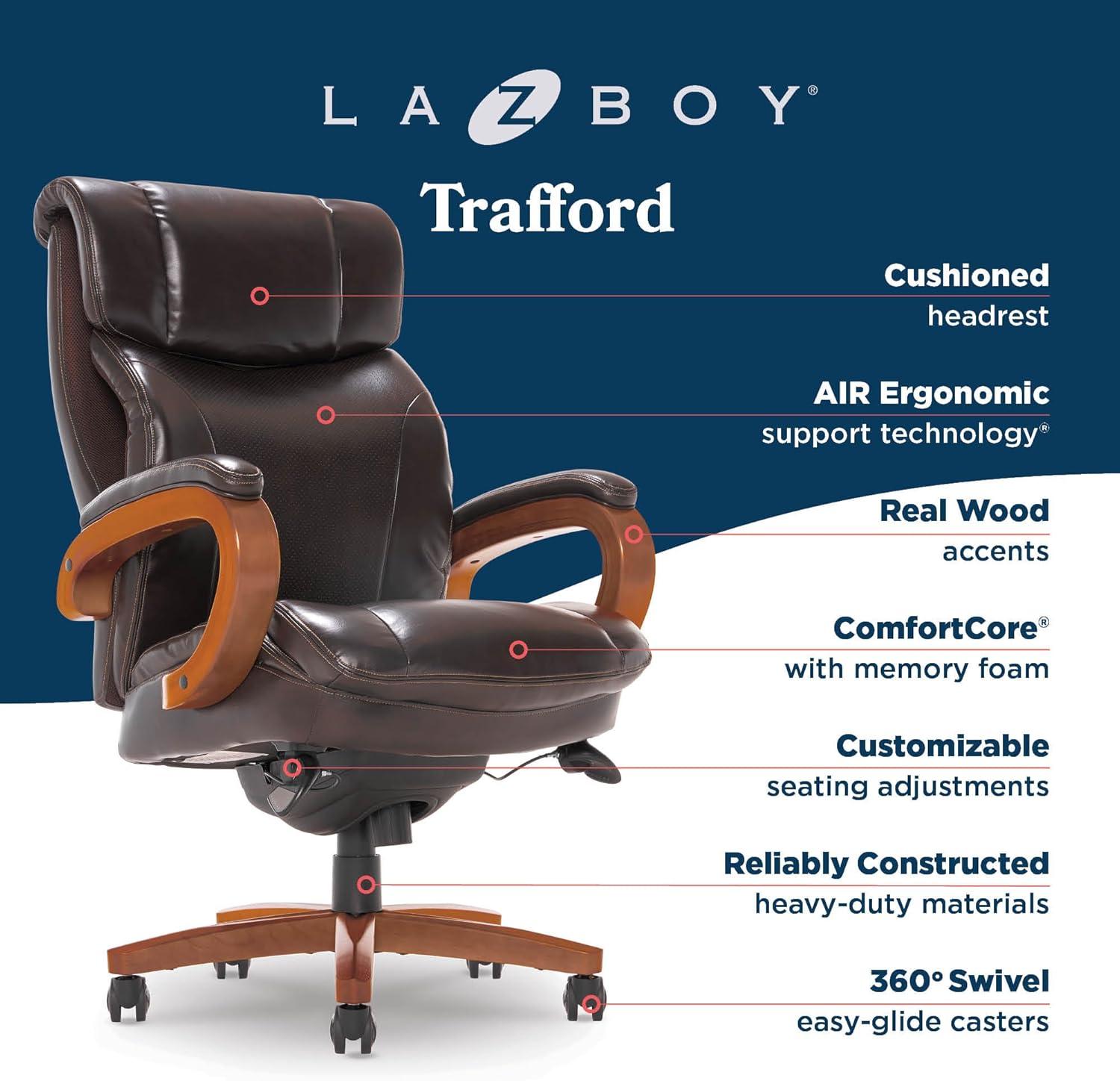 La-Z-Boy Big and Tall Trafford Executive Office Chair with AIR Ergonomic Support Technology, High Back Ergonomic Chair with Lumbar Support, Bonded Leather & Reviews | Wayfair