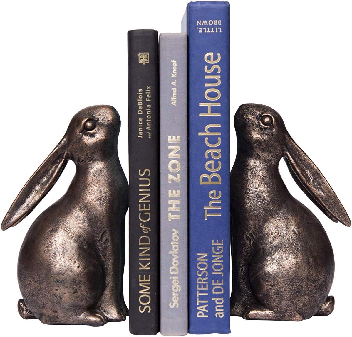 Bronze Resin Rabbit Bookends for Nursery Decor, Set of 2