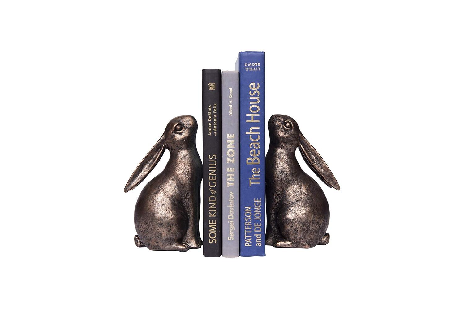 Bronze Resin Rabbit Bookends for Nursery Decor, Set of 2