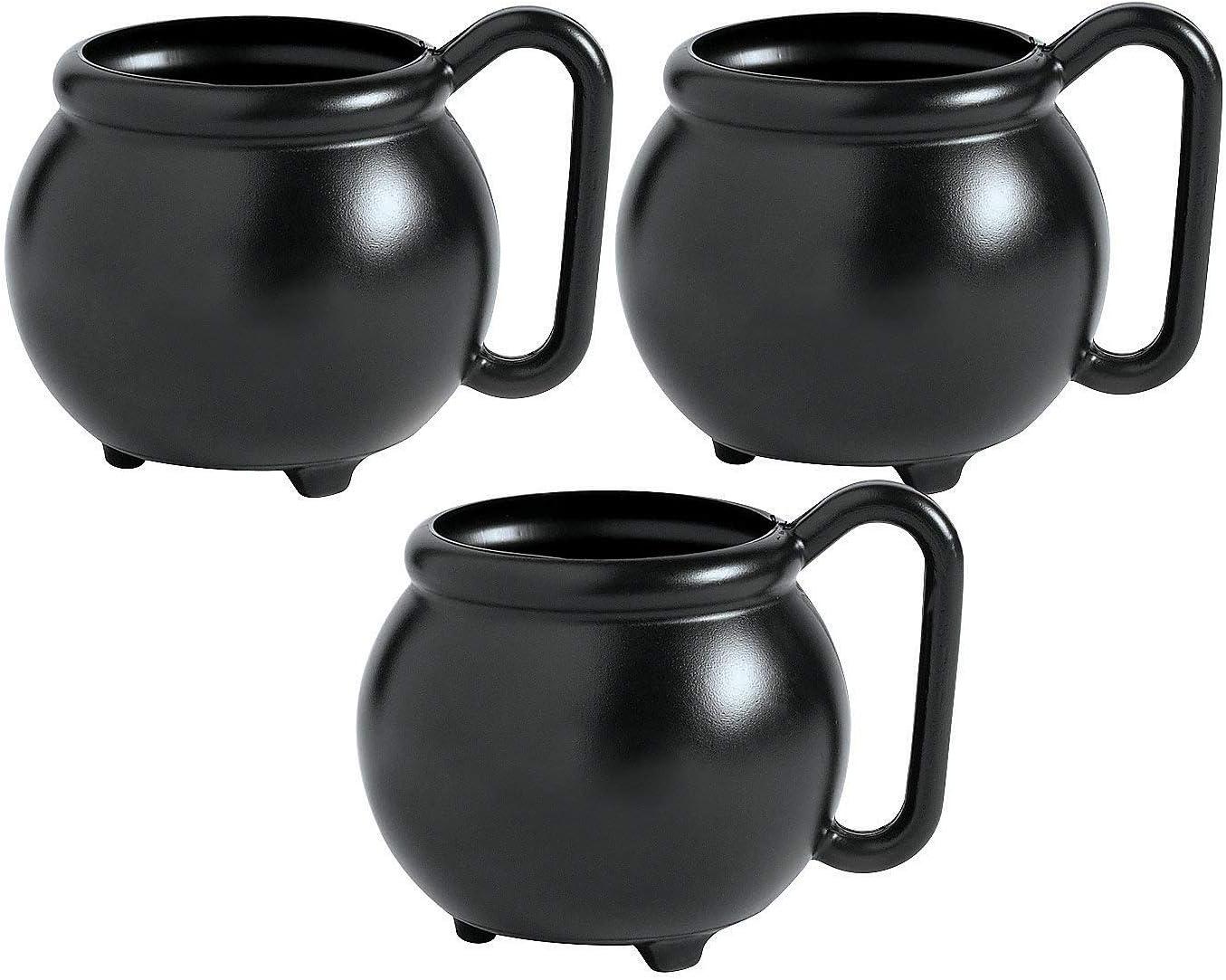 Black Plastic Cauldron Halloween Party Mugs, 12 oz, Set of 12