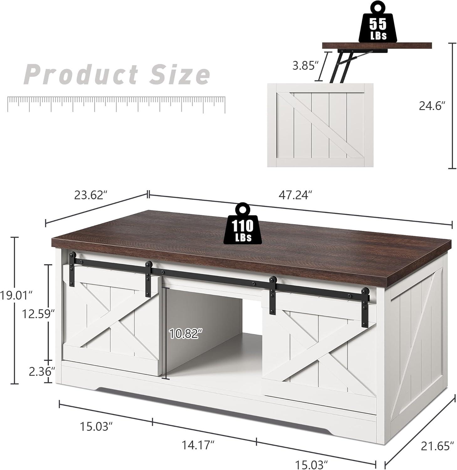 Dextrus 48" Farmhouse Lift Top Coffee Table with Sliding Barn Door