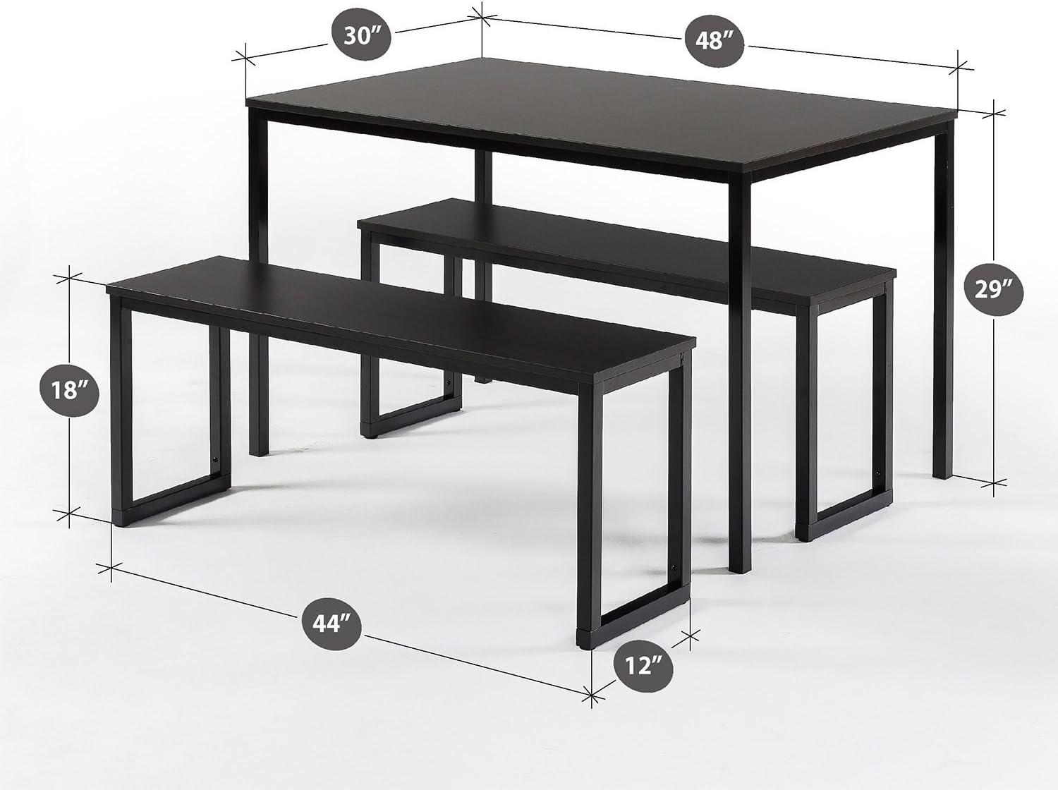 Espresso Metal Frame Dining Table with Two Benches