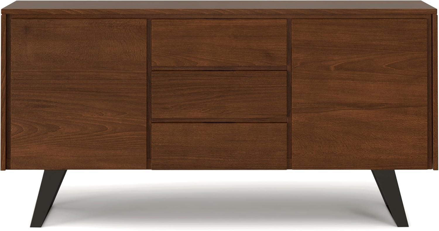Simpli Home Lowry 60"W Solid Wood Modern Industrial 2-Door Sideboard Buffet with 3 Center Drawers