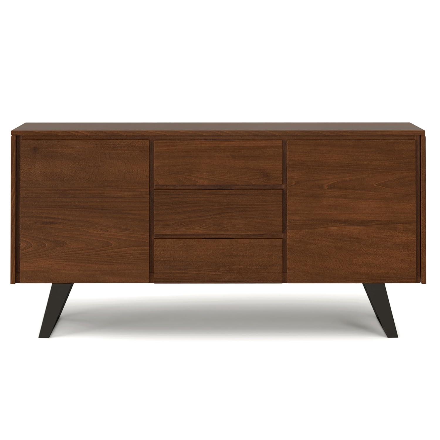 Simpli Home Lowry 60"W Solid Wood Modern Industrial 2-Door Sideboard Buffet with 3 Center Drawers