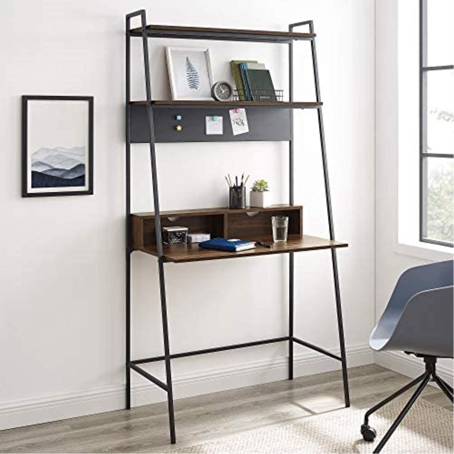 Walker Edison Freya Urban Industrial Ladder Desk with Metal Magnet Board, 36 Inch, Rustic Oak