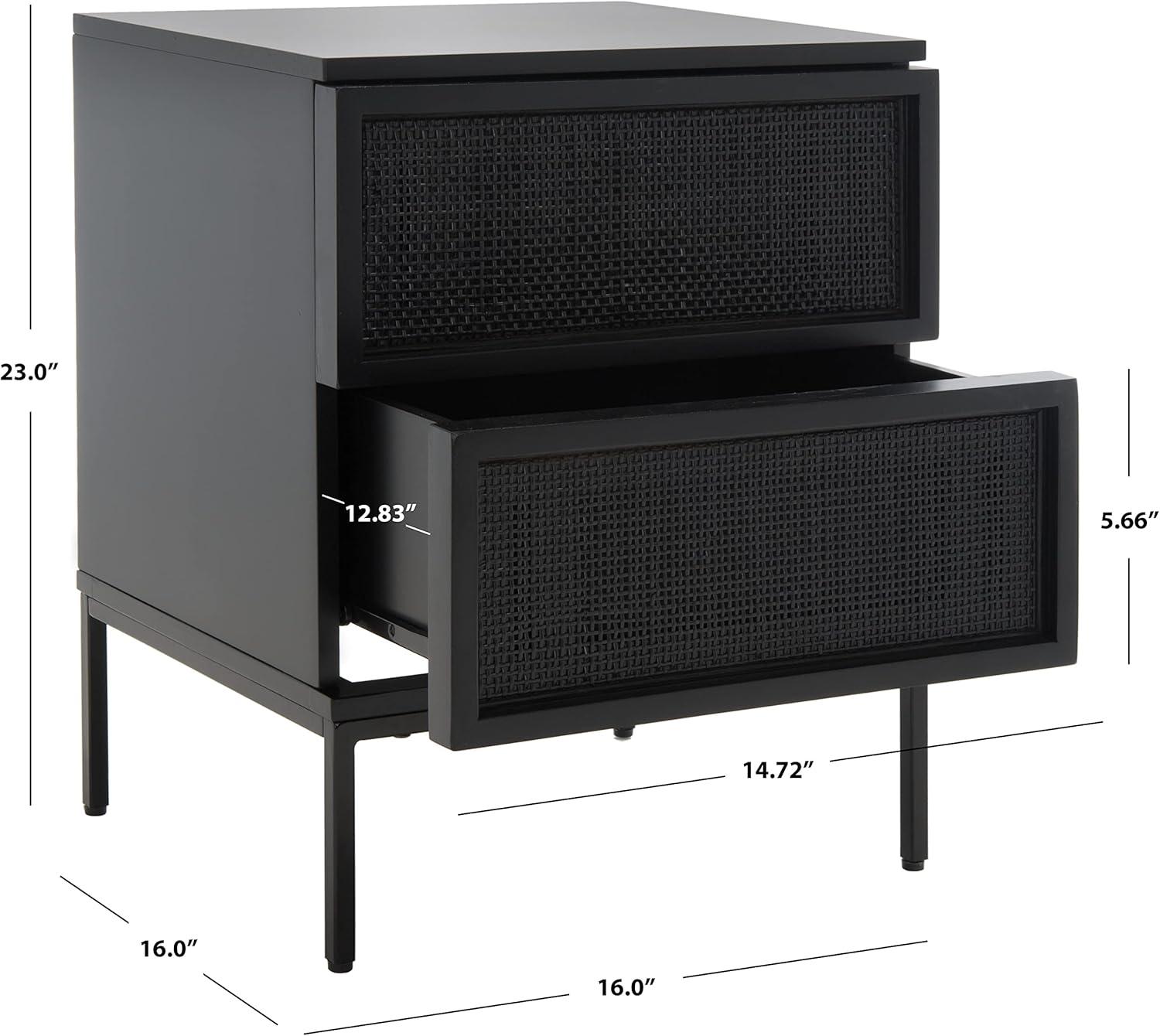 Zadie 2 Drawer Rattan Nightstand - Black - Safavieh