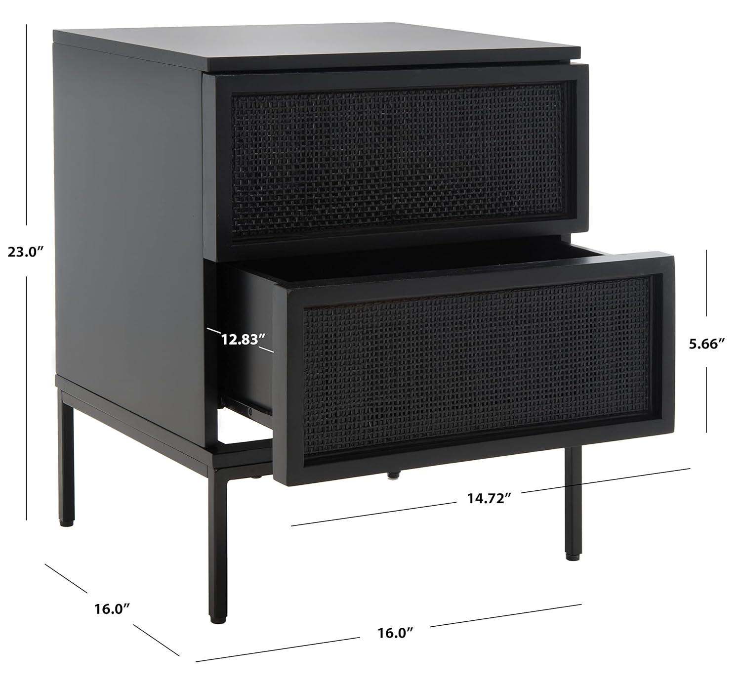 Zadie 2 Drawer Rattan Nightstand - Black - Safavieh